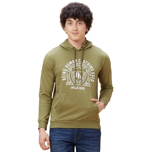Image of Being Human Olive Regular Fit Men's Hoodie Clothing