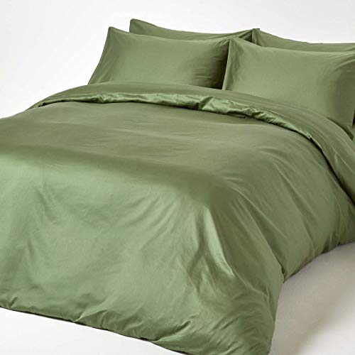 HOMESCAPES Green Organic Cotton Duvet Cover Set King Size 400TC 600 Thread Count Equivalent Quilt Cover Bedding Set 2 Pillowcases Included