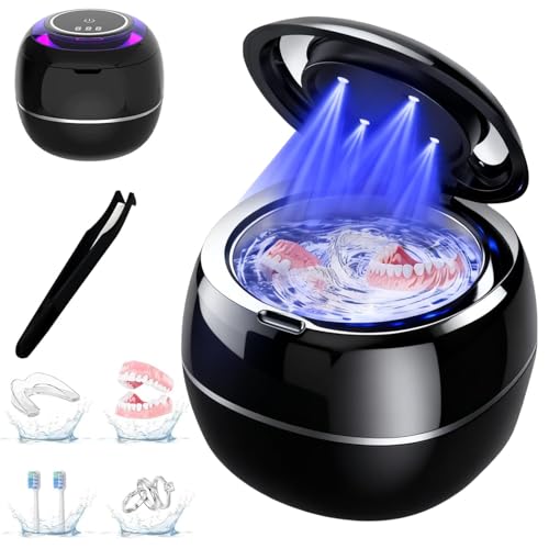 Denture Dome Dental Ultrasonic Retainer Cleaner Machine Denture Dome 45kHz Dental Cleaning Pod Digital Timer & 200ML Capacity for Denture Mouth Guard Aligner Night Guard Braces & Jewelry (Black)