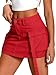 ELLEVEN Women's Cargo Skirt High Stretchy, y2k Mini Jean Skirts for Women Denim Low Waist Cute Skirt with Pocket Red Medium