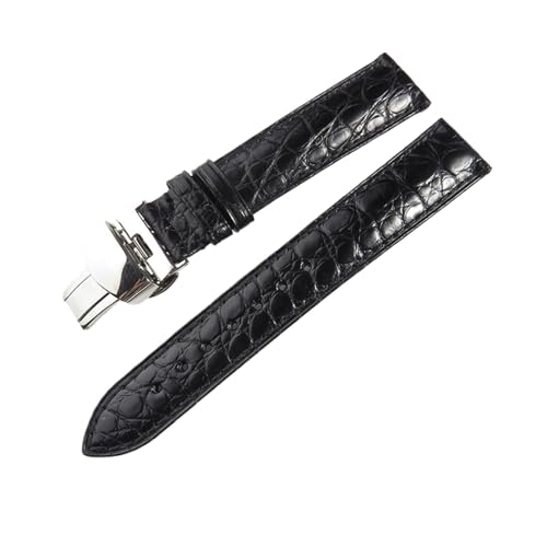 Bracelet de montre en cuir crocodile noir 20mm luxe avec sa boucle rose gold