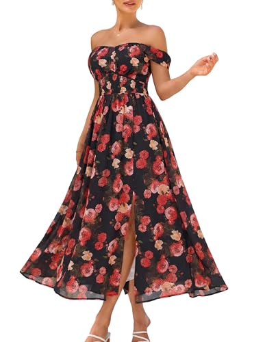 Image of GRACE KARIN 2026 Women's Summer Floral Wedding Guest Dress,Beach Flowy A Line Maxi Off Shoulder Bridesmaid Dresses