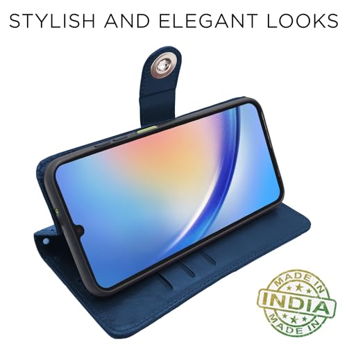 Image of Pikkme Samsung Galaxy A05s Flip Cover Leather Finish | Inside TPU with Card Pockets | Wallet Stand and Shock Proof | Complete Protection Button Flip Case (Blue)