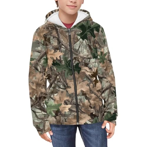 teeinprint Sudadera con capucha y cremallera para niños y niñas, de manga larga, casual, con bolsillos, Estampado de camuflaje de caza, 6-7 años