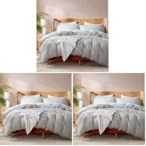 Image of Nestl Light Grey Duvet Cover Queen Size - Soft Double Brushed Queen Duvet Cover Set, 3 Piece, with Button Closure, 1 Duvet Cover 90x90 inches and 2 Pillow Shams (Pack of 3)