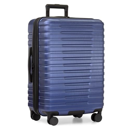 U.S. Traveler Boren Polycarbonate Hardside Rugged Travel Suitcase Luggage with 8 Spinner Wheels, Aluminum Handle, Navy, Checked-Medium 26-Inch
