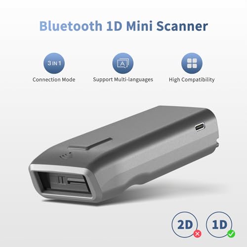 NetumScan Mini 1D Bluetooth Barcode Scanner, 3-in-1 Automatic CCD Wireless Barcode Reader for Inventory, Small Bar Code Scanner for POS, Computer, Tablet, iPhone, iPad, iOS, Android