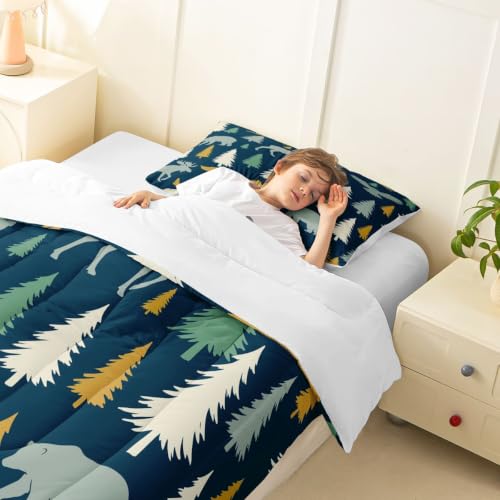 Image of Feelyou Moose Fox Comforter Set Queen Size Soft Kids Nature Woodland Wild Animal Bedding Set with Pillow Case Farmhouse Bear Bathroom Lightweight Breathable Comforter