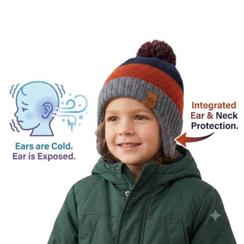 Image of LMLALML Boys Winter Hat Earflap Knitted Beanie for Kids Warm Fleece Lined Thicken Hat for Baby