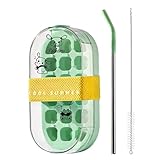 Botella de agua 2 en 1 con bandeja de hielo, botella reutilizable con popote integrado para una fácil hidratación, función de presión para liberar, diseño resistente a fugas para el hogar, cocina