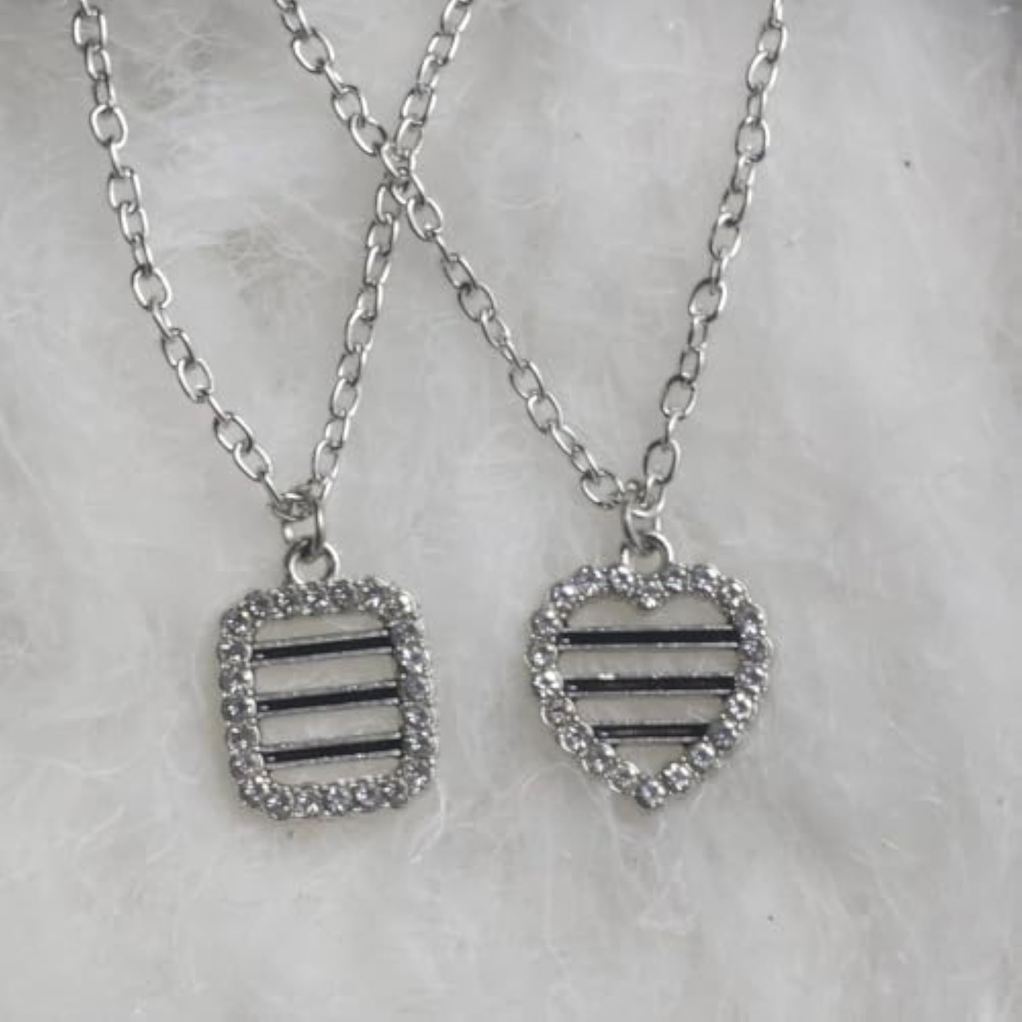 2 PCS Diamond Halo Pendant Necklace Set, Square & Heart Shape