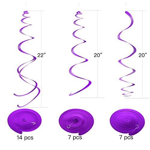 Image of WEVEN Purple Party Hanging Swirl Decorations Plastic Streamer for Ceiling, Pack of 28