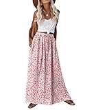 Zeagoo Women's A Line Skirts Summer Casual Long Maxi Skirts with Pockets Womens Flowy Boho Skirts Floral Printed Beach Skirt Womens High Waist Skirts Orange Pink White XXL