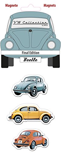 Brisa VW Collection - Volkswagen Escarabajo Coche Beetle Juego de 3 Imanes para Tablón de anuncios, Decoración Magnética para Nevera como Idea de Regalo/Souvenir (Edición Final/Azul)