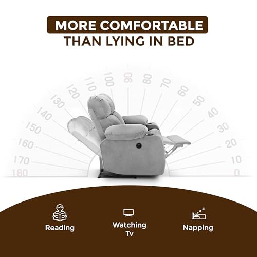 Image of Little NAP Helios Soft Suede Fabric Single Motorized Standard Recliner | Padded 1 Seater Aaram Sofa | Relaxing Chair for Home Office Living Bed Room | Grey