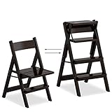  ZHZ-DT Leiterstuhl Treppenstuhl Holz für Kinder Erwachsene Kombination Faltbar Trittschemel Multifunktions Tritthocker Kompakte Klappleiter Klappstufen Küchen Bibliothek, 150kg Kapazität