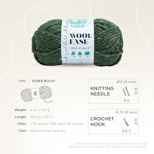 Image of Lion Brand Yarn Wool-Ease Thick & Quick Yarn, Soft and Bulky Yarn for Knitting, Crocheting, and Crafting, 1 Skein, Kale | Super Bulky Wool Acrylic Blend Fiber for Soft Hats, Sweaters, Chunky Blankets, Yarn for Crochet, Knitting, Crafts, Weaving