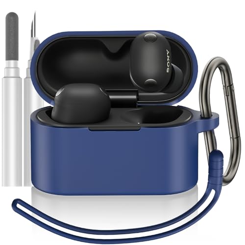 Coque Sony WF-1000XM6 en silicone bleu foncé avec kit de nettoyage