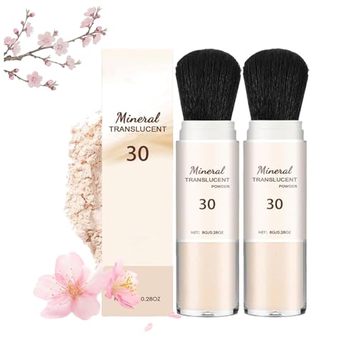 Mineral Sunscreen Setting Powder With Brush, Mineral Face Powder SPF30, Lightweight Translucent Face Powder For Oil Controls&Matte Finish, Lasting Breathable Sun Protection For Women (2PCS)