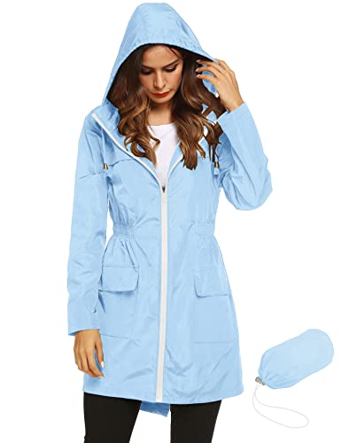 Lomon Women Waterproof Lightweight Rain Jacket Active Outdoor Hooded Raincoat (Xxl, Light Blue) #TOP17