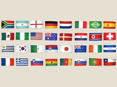 Flaggen-Set Fussball 2010, 32 Nationen - 90 x 150 cm