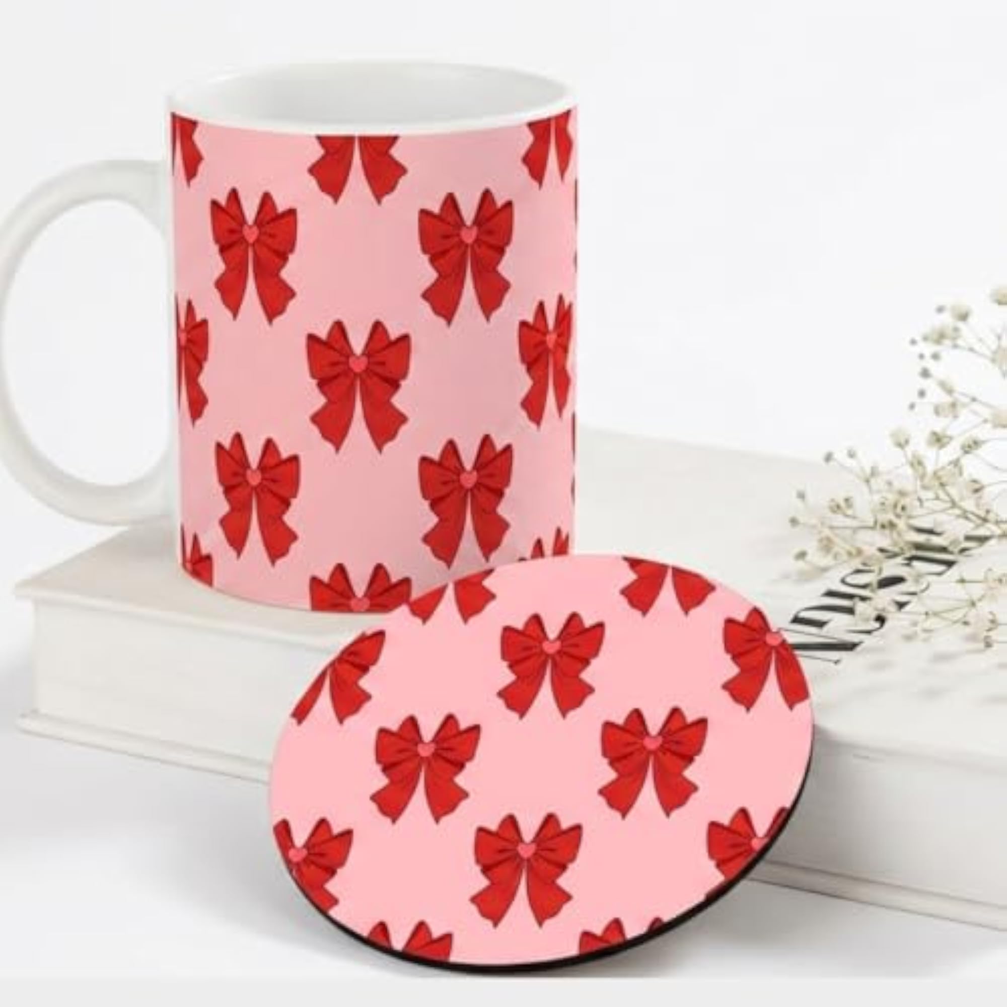 Pink Bow Mug and Coaster Gift Combo