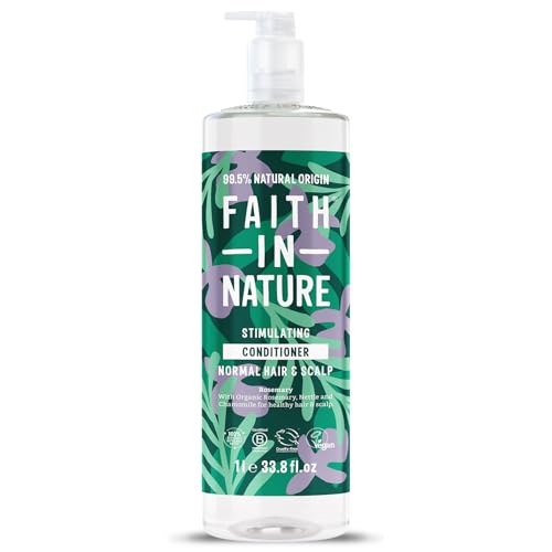 Faith In Nature 1L Natural Rosemary Conditioner, Stimulating for Normal Hair & Scalp, Vegan & Cruelty Free, No SLS, Silicones or Parabens, Family Size