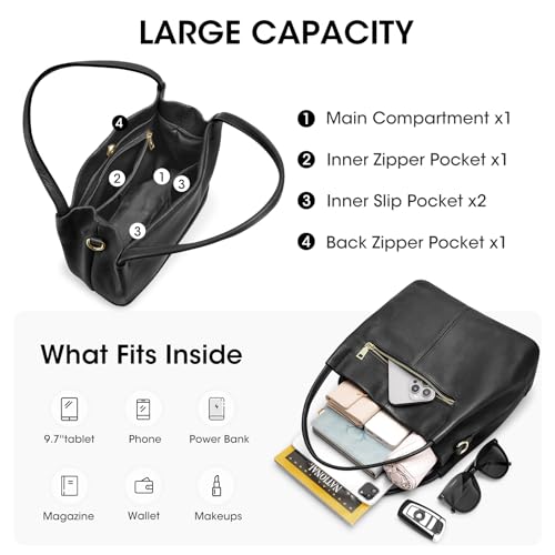 Kattee Genuine Leather Handbags for Women 2025 Trendy, Soft Leather Bucket Bags Shoulder Tote Crossbody Purses with 2 Straps4