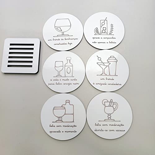 Kit de Porta Copos com Desenhos de Drinks e Frases Inspiradoras - Organize e Curta a Bebida com Esti