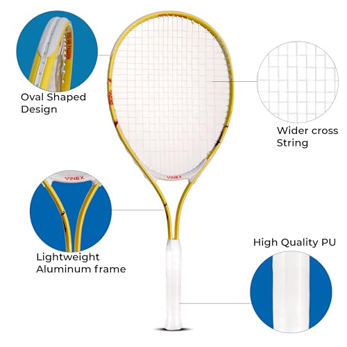Image of VINEX VTEC T200 Tennis Racquet with Cover (Pack of 1) | 68 cm Aluminium Tennis Racket | Lightweight 260 g | Grip Size 6 | Two-Piece Strung Racquet with Carrying Bag | for Teens & Adults