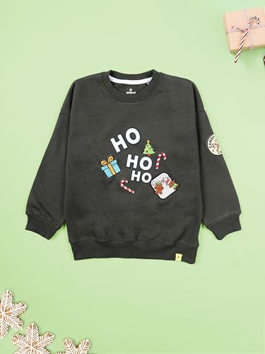 Image of KiddoPanti Boys Solid Round Neck Full Sleeve Fleece Sweatshirt | 60% Cotton 40% Polyester | Soft Warm Winter Pullover | Ribbed Cuffs & Hem | Casual Winter Sweatshirt for Kids