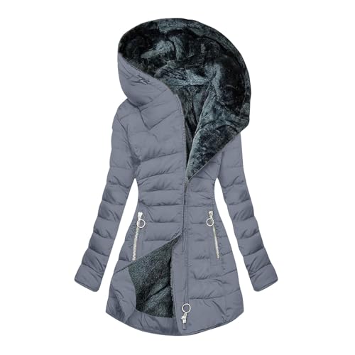 Veste d'hiver pour femme SIYAN doublée en polaire gris grande taille M-5XL