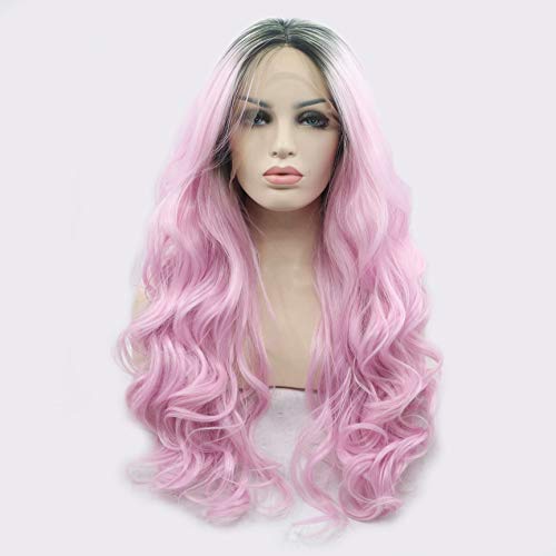Perruque de cheveux longs bouclés ondulés rose pour cosplay et soirées