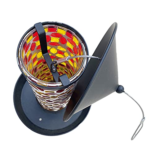 Lily's Home Mosaic Glass Hanging Bird Feeder For Outside Wild Birds. With Short Perches For Small To Medium Birds. Deter Grackles, Dove And Blackbirds - Cardinal Feeders For Outdoors. Outdoor Decor #TOP6