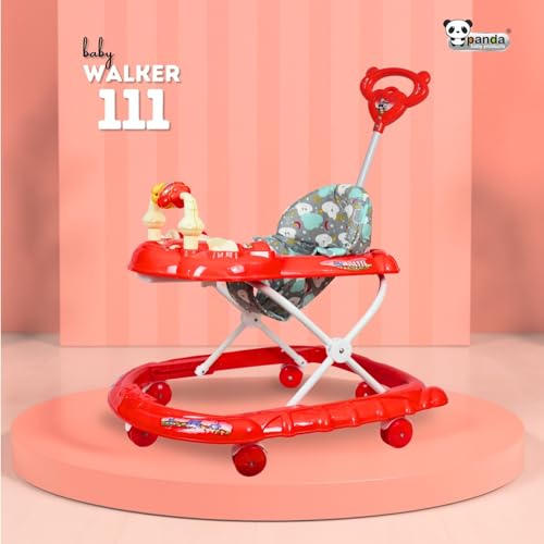 Image of Panda Baby Products Walker with Push Handle, Musical Toys & Adjustable Height - Safe & Comfortable Learning Walker for Babies (6-18 Months) (Red, 111 Baby Walker)