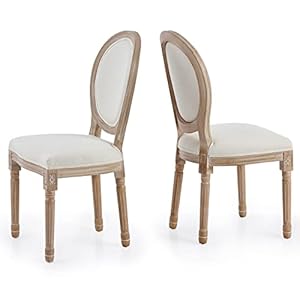 VONLUCE Accent Stoelen Set van 2/4, Franse gestoffeerde eetkamerstoelen voor slaapkamer woonkamer keuken, Vintage kaptafelstoelen met ovale berken ruggen rubberwood poten, Louis XVI Home Decor, Beige