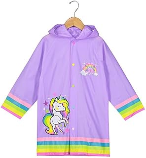 Puddle Play Little Girls Unicorn Rain Slicker Outwear Hooded - Size 6-7