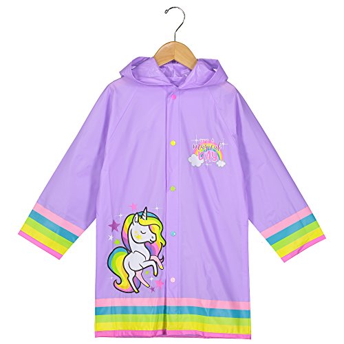 Puddle Play Little Girls Unicorn Rain Slicker Outwear Hooded - Size 6-7
