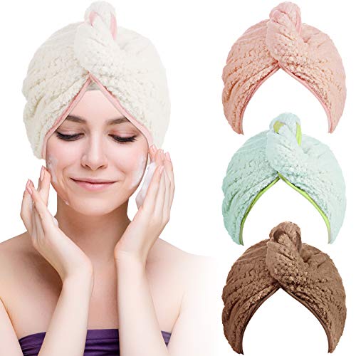 4 Pieces Hair Drying Towel Hair Wrap Towel Set Dry Hair Hat Soft Waffle Hair Towel for Women Girls