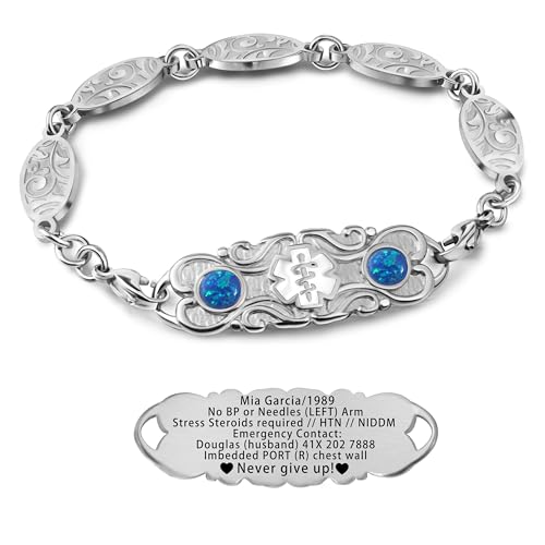 Custom Elegant Medical Alert Bracelets for Women with Free Engraving,Personalized Emergency Identification Blood Thinner Diabetes Epilepsy ID Bracelet Life Alert Jewelry