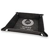 Krazy Case Personalized Valet Tray for Men and Women - Genuine PU Leather Organizer Caddy - Black Jewelry Nightstand Organizer