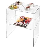 MyGift 24 Inch Acrylic Nightstand with 2 Tier Display Shelf, Clear Acrylic Side Table for Living Room Bedside Bedroom, Decorative Clear Home End Table
