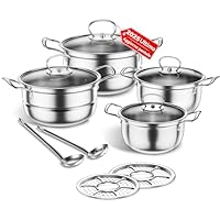 Set di pentole in acciaio inox, set di pentole da 12 pezzi con vaporiera e cucchiaio, set di pentole per cottura a induzione di grandi dimensioni, adatto a tutti i tipi di fornelli (Grigio chiaro)