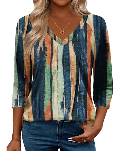 Image of Zeagoo 3 /4 Length Sleeve Womens Tops Casual V Neck Shirts Soft Basic Tees Business Work Blouses