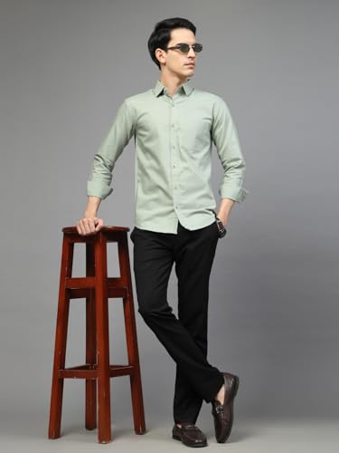 Image of Majestic Man Solid Cotton Casual Shirt - Slim Fit, Full Sleeves, Premium Button Closure