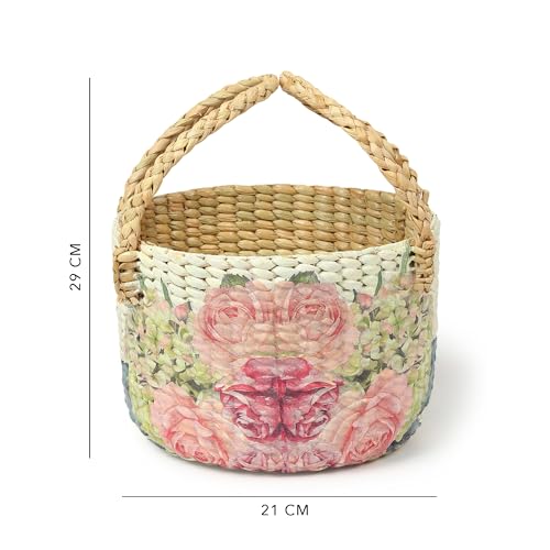 Image of Habere India-All the Cultures Fabricating India Handmade Gift Hamper Baskets | Cane Round Hamper | Fruit Baskets | Bamboo Organiser Basket | Jute Round Storage Basket - Multi (Design16 - D21xH29 cm)