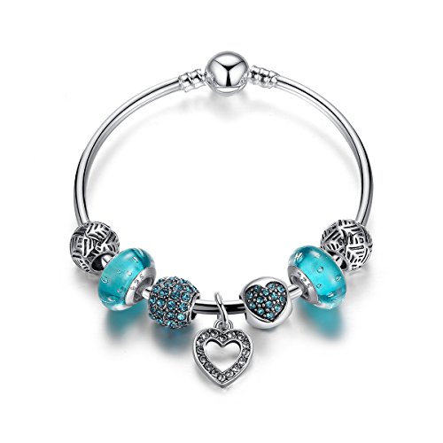 Preisvergleich Produktbild Armband Armreif Damen Schmuck,Blauen Glasperlen Charm Bettelarmband ,Weihnachtsgeschenk für MaMa,19 centimetre