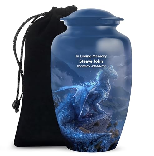 Image of Personalized Dragon - Unique Funeral Urn for Ashes for Men - Large Cremation Urns for Human Ashes Adult Female - Decorative Urns - 10 Inch - Large with Velvet Bag - Burial Urn for Mom & Dad
