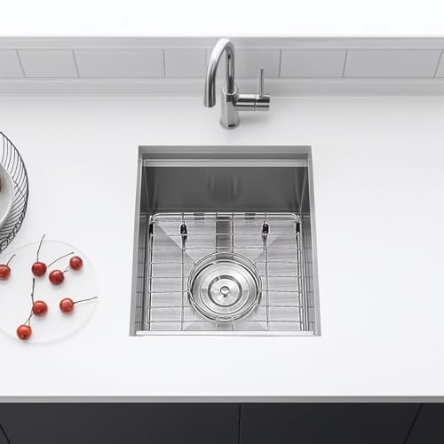 KINGO HOME 33 x 38,1 cm Edelstahl kleine Arbeitsstation Bar Unterbauspüle, Drop In Bar Spüle 18 Gauge Ledge Rv Küche Einzelne Schüssel Küche Nass Bar Prep Spüle mit Zubehör
