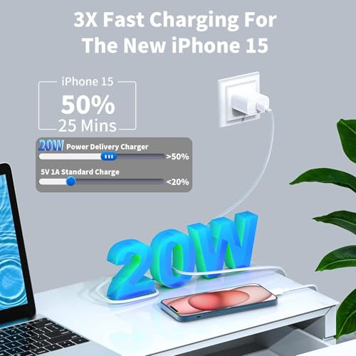 Image of iPhone 17 15 16 Fast Charger 10 FT,2Pack 20W Rapid USB C Wall Charger Block Adapter with 10FT Type C to USB C Data Sync Charging Cord for iPhone 17 /17Air /17Pro Max /16 /16 Pro /16 Pro Max /15 /15 Pro Max